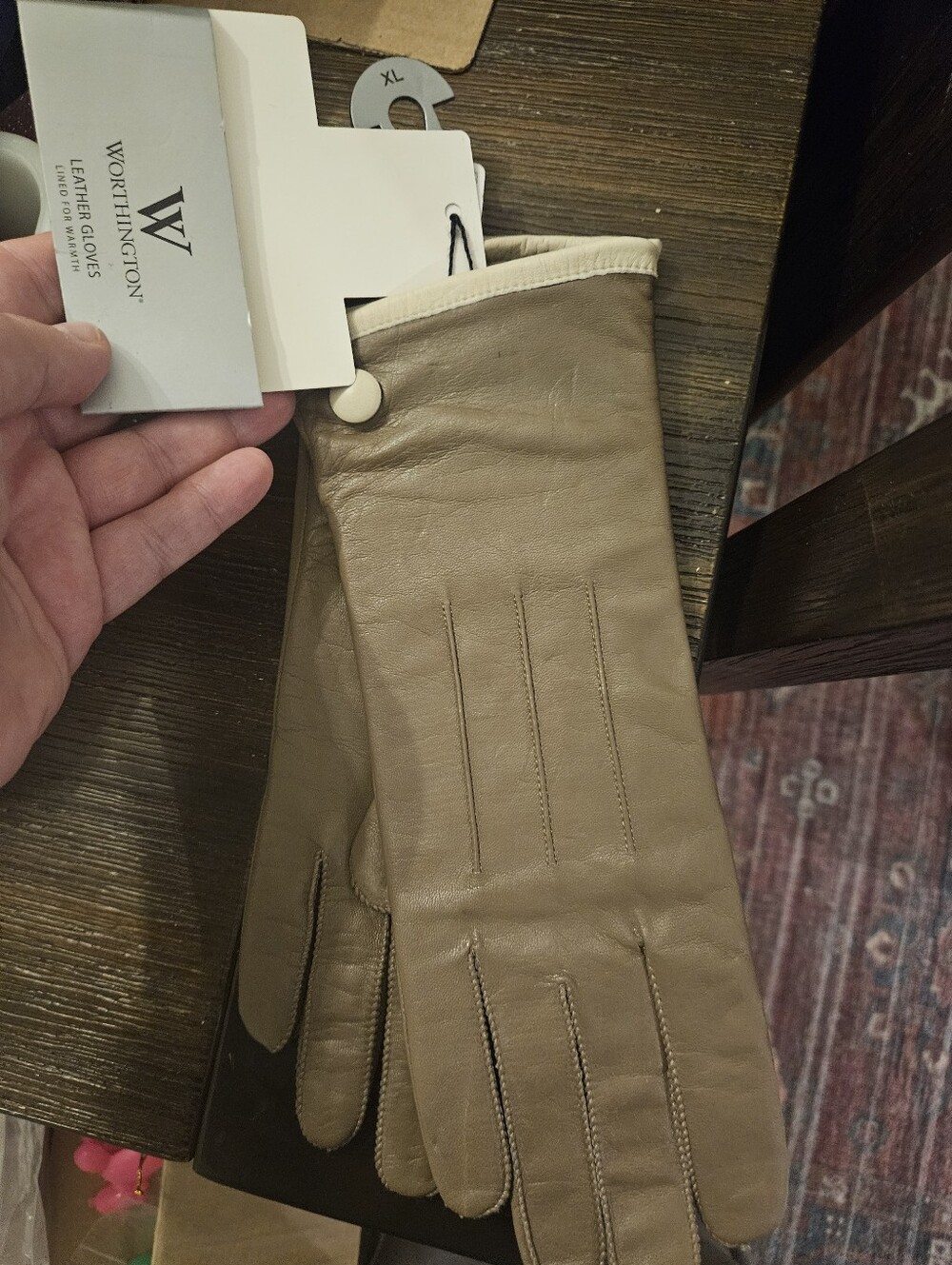 Worthington Women's Taupe/Brown Leather Gloves With Insulate Lining Size Xl